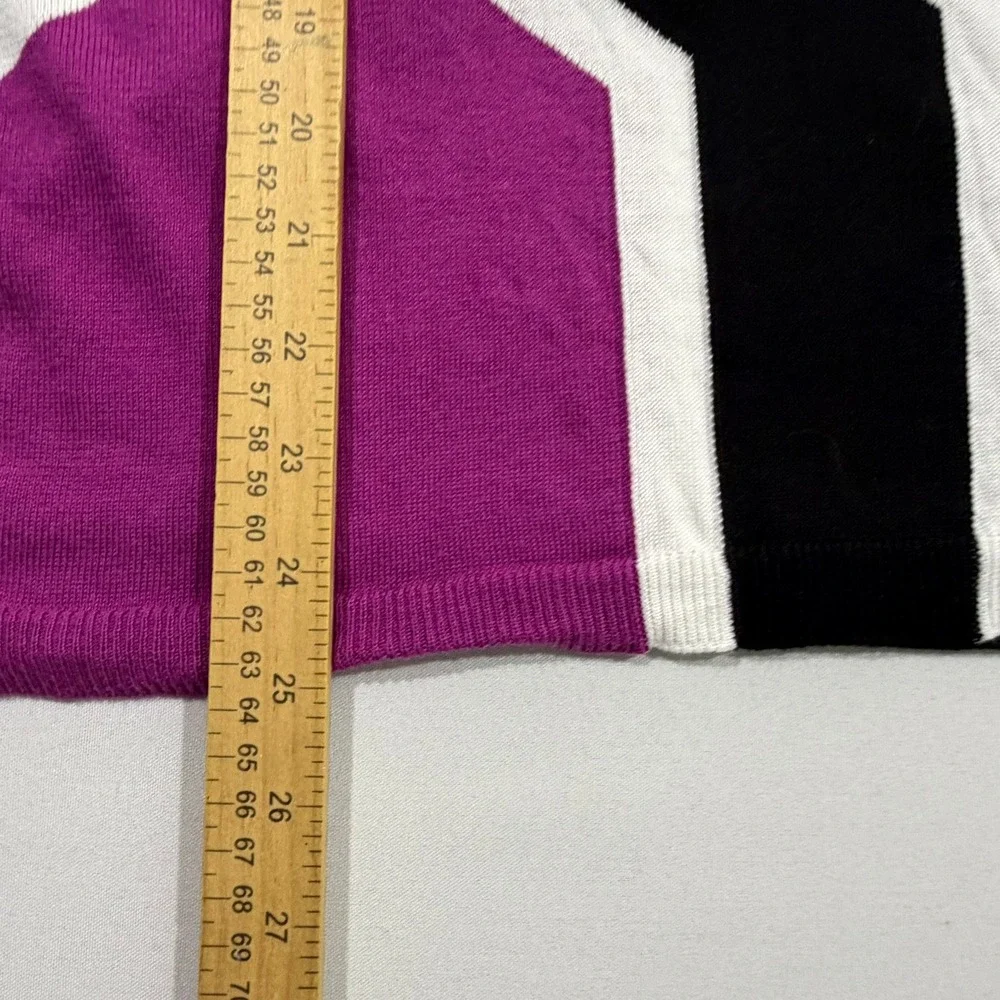 Chicos Knit Top Womens 2 L Purple Black Geometric Cap Sleeve Cotton Blend Mod